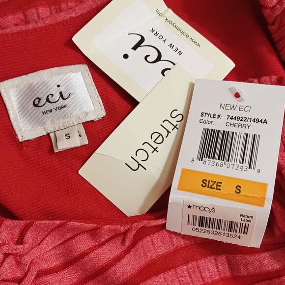 ECI New York Textured Stripe Blouse S Cherry Red Semi-Sheer Knit Top NWT Macy’s - Picture 7 of 9